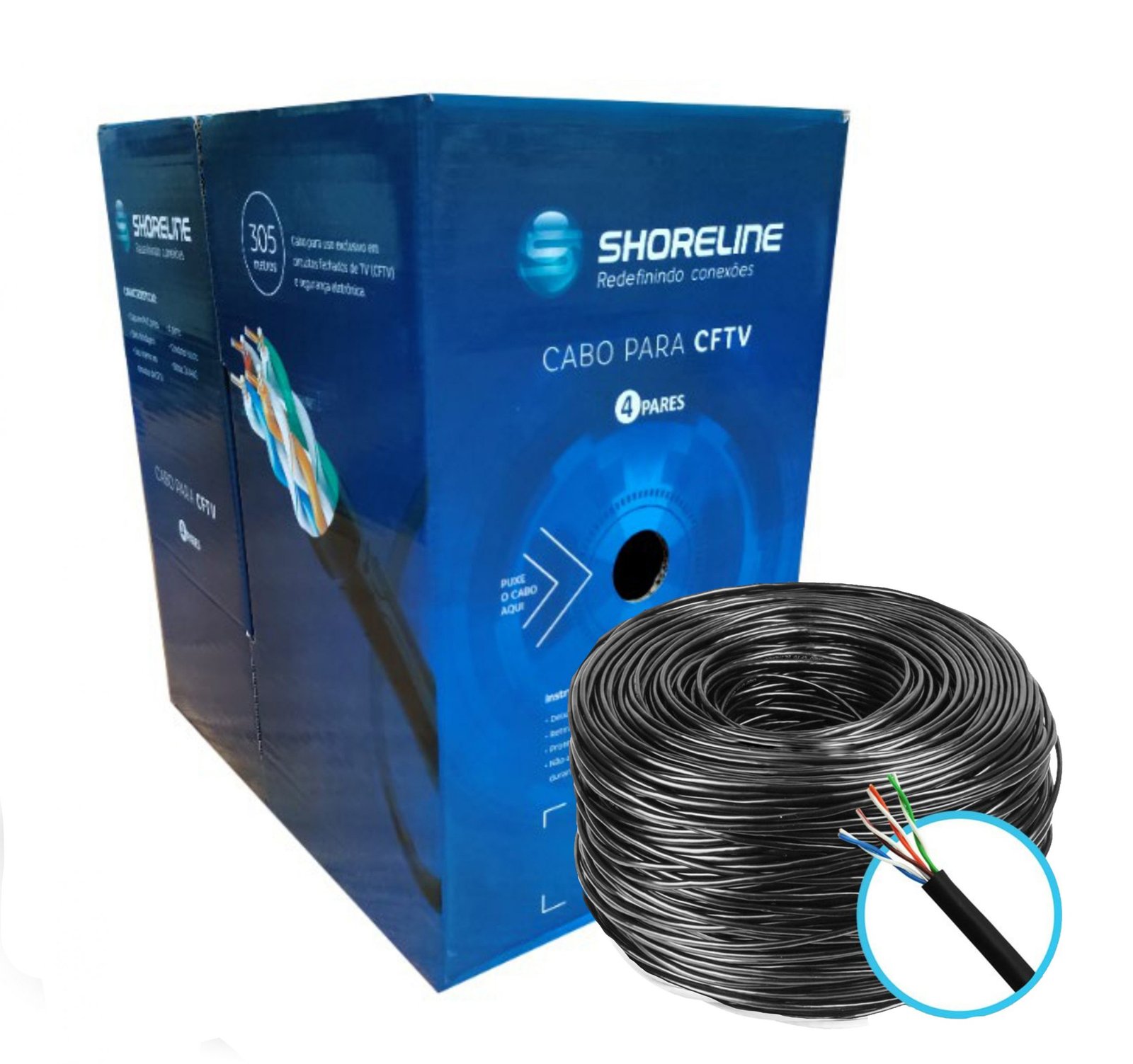 CABO DE REDE CAT5e  4 PARES CFTV PRETO 305MTS - SHORELINE