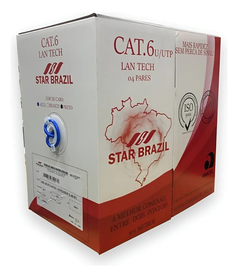 CABO DE REDE CAT6 4Pares 23AWG AZUL 305MTS STAR BRAZIL